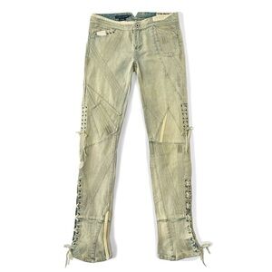Ralph Lauren Blue Label Embellished Patchwork Lace Up Jeans / Sz 28 / Skinny